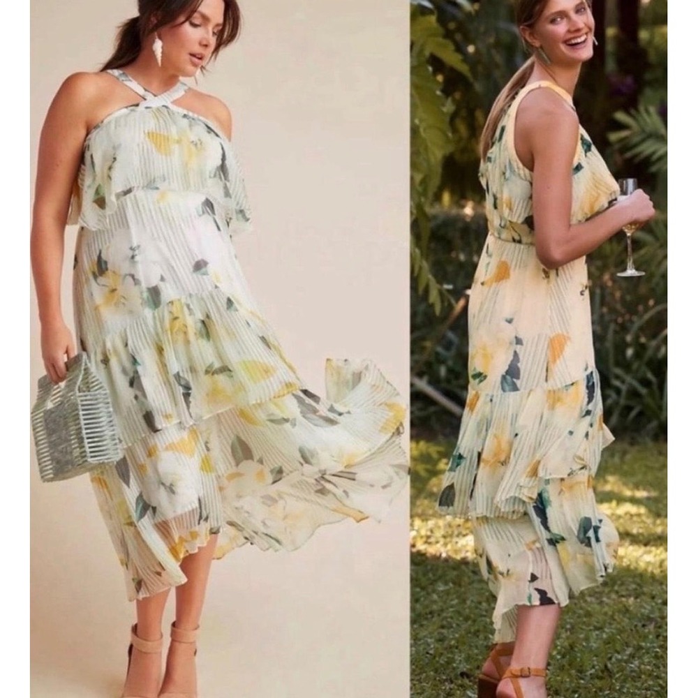 Anthropologie Garden Party Maxi Dress Womens 24W Botanical Tiered Boho NEW